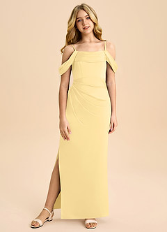 Azazie Saige Junior Butter Sheath Off the Shoulder Stretch Satin Dress image3
