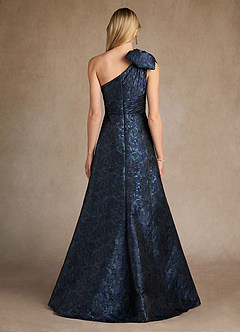 Azazie Easton Mère de la mariée Robes Robe Trapèze en Jacquard Ue épaule Bleu Marine Foncé image3
