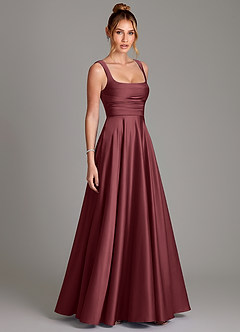 Azazie Azaria Bridesmaid Dresses Merlot A-Line Corset Stretch Satin Dress image4