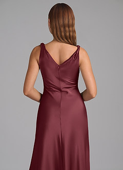 Azazie Nerine At-home Try On Dresses Black A-Line Pleated Stretch Satin Dress image2