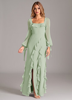 Azazie Candice Bridesmaid Dresses Dusty Sage A-Line Long Sleeve Chiffon Dress image1