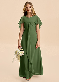Azazie Selena Junior Olive A-Line Ruched Chiffon Dress image4