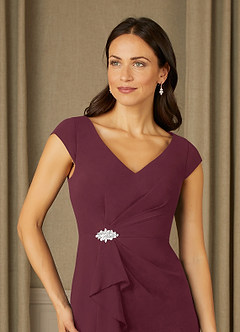 Azazie Nola Mother of the Bride Dresses Cabernet Sheath V-Neck Pleated Chiffon Dress image4