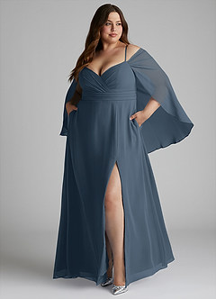 Azazie Cienna Bridesmaid Dresses Neptune A-Line Off the Shoulder Chiffon Dress image9