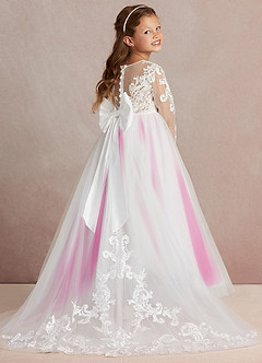 Azazie Elodie Flower Girl Dresses Ivory Fuchsia Ball-Gown Lace Dress image1