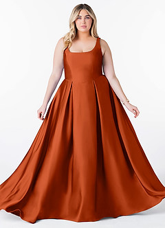 Azazie Neve Abiti da Damigella Abito Principessa in Raso Elasticizzato Con Tasche Paprika image10