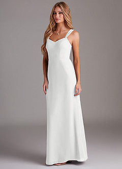 Azazie Denice Bridesmaid Dresses White Sheath Pleated Chiffon Dress image4