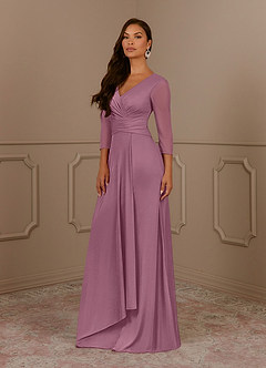 Azazie Annetta Mother of the Bride Dresses Vintage Mauve A-Line V-Neck Pleated Mesh Dress image2