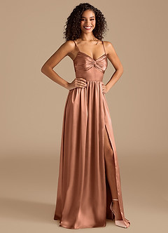 Azazie Zeya Robes de demoiselle d'honneur Robe Trapèze en Satiné métallisé Plissée Bronze image6