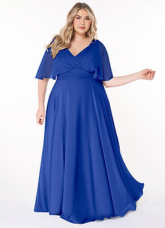 Azazie Pamela Bridesmaid Dresses Royal Blue A-Line V-Neck Pleated Chiffon Dress image8