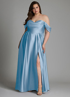 Azazie Loisa Brautjungfernkleider A-Linie Schulterfrei Stretch-Satin Kleid Puderblau image8