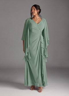 Azazie Manuella Mère de la mariée Robes Robe Trapèze en Mousseline de soie Col V plissé Sauge D'argent image12