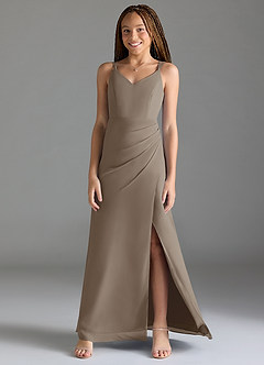 Azazie Leo Junior Taupe Mermaid Pleated Chiffon Dress image1