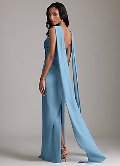 Azazie Sonora Vestidos de damas de honor Vestido de Azul Acero de Satén Elástico de Corte Recto con Sin tirantes image2