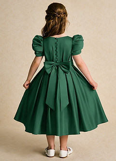 Azazie Miriam Blumenmädchenkleider Ballkleid Plissee Matte Satin Kleid Dunkelgrün image2