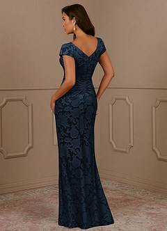 Azazie Roya vestidos de madre de la novia Vestido Azul Marino Oscuro de Devorado Floral de Corte Sirena con Drapeado image3