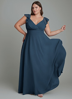 Azazie Leilani Brautjungfernkleider A-Linie Plissee Chiffon Kleid Dunkelmarine image4
