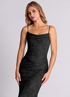 Azazie Sorrel Brudtärnklänningar Klä av Sjöjungfru i Blommig Utbrändhet Korsett Svart Konvertibel image7