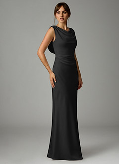Azazie Kieryn Bridesmaid Dresses Black Mermaid Pleated Stretch Satin Dress image4