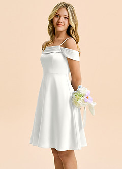 Azazie Anselie Junior Robe Trapèze en Satin extensible Épaules dénudées Blanc image6