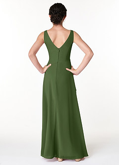 Azazie Kori Junior Olive A-Line Ruched Chiffon Dress image2