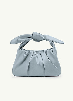 front Matching Color Metallic Satin Knotted Handle Handbag