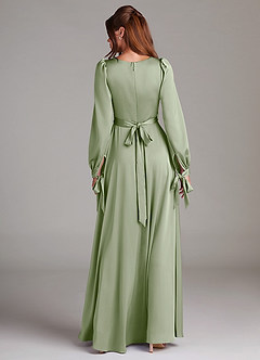 Azazie Leonia Bridesmaid Dresses Dusty Sage A-Line Long Sleeve Stretch Satin Dress image2
