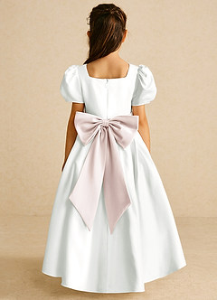 Azazie Zippy Flower Girl Dresses Ivory Rose Petal A-Line with Sleeves Matte Satin Dress image5