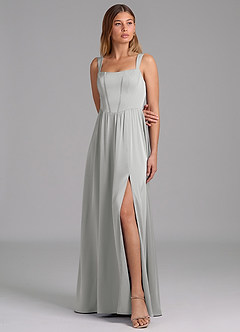 Azazie Rosaline 신부 들러리 드레스 A라인 사이드 슬릿 스트레치 새틴 바닥 길이 드레스 image4