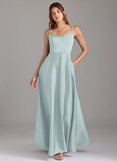 Azazie Marley Bridesmaid Dresses Mist A-Line Off the Shoulder Stretch Satin Convertible Dress image1