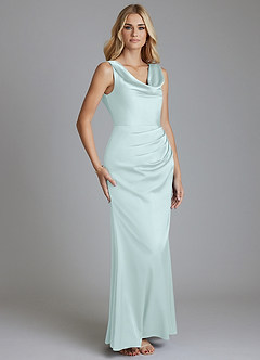 Azazie Tallie Bridesmaid Dresses Sea Glass Mermaid Pleated Stretch Satin Dress image7