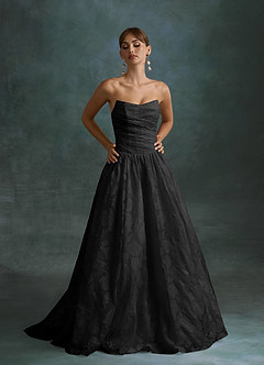 Azazie Nadine Wedding Dresses Black A-Line Strapless Floral Burnout Dress image5