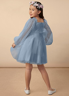Azazie Aya Flower Girl Dresses Dusty Blue A-Line with Sleeves Tulle Dress image4