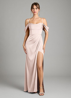 Azazie Johana Bridesmaid Dresses Blushing Pink Mermaid Off the Shoulder Stretch Satin Convertible Dress image3