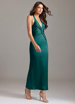 Azazie Valerie Bridesmaid Dresses Peacock Mermaid Pleated Stretch Satin Dress image4