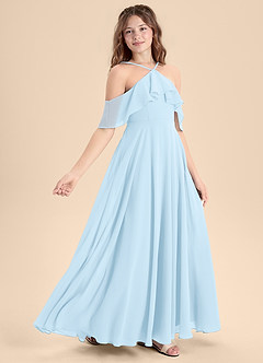 Azazie Tessabelle Junior A-Linie Schulterfrei Chiffon Kleid Himmelblau image3