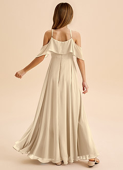 Azazie Tessabelle Junior Champagne A-Line Off the Shoulder Chiffon Dress image2