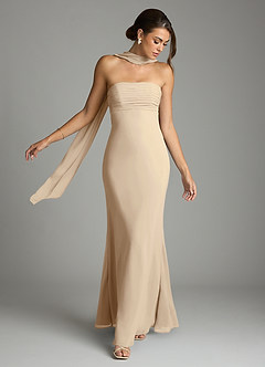 Azazie Saylor Vestidos de damas de honor Vestido de Champán de Gasa de Corte Sirena con Sin tirantes image7