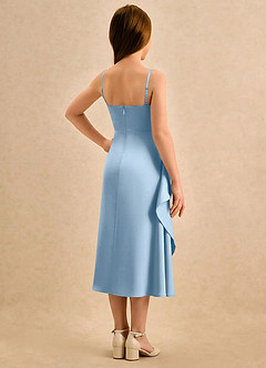 Azazie Canna Girls Formal Flower Girl Dresses Powder Blue A-Line Pleated Stretch Satin Dress image2
