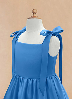 Azazie Chelsie vestidos de niña de las flores Vestido de Azul Grisaceo de Satin Mate de Corte En A con Lazo image8