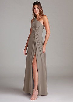 Azazie Brooke Bridesmaid Dresses Taupe A-Line One Shoulder Chiffon Dress image5