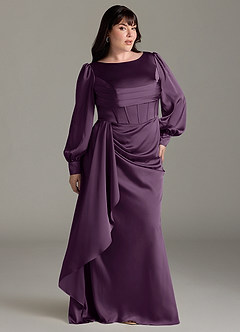 Azazie Raye Bridesmaid Dresses Plum Mermaid Long Sleeve Stretch Satin Dress image9