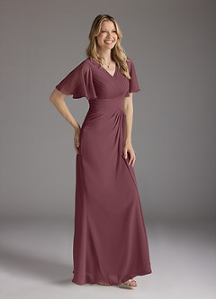 Azazie Morning Glory Mother of the Bride Dresses Sangria A-Line V-Neck Ruched Chiffon Dress image3