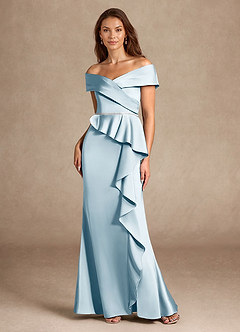 Azazie Dareia Mother of the Bride Dresses Sky Blue Mermaid Off the Shoulder Stretch Satin Dress image6