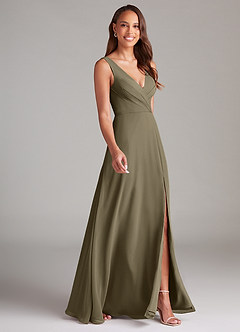 Azazie Nelly Bridesmaid Dresses Willow Green A-Line Pleated Chiffon Dress image3