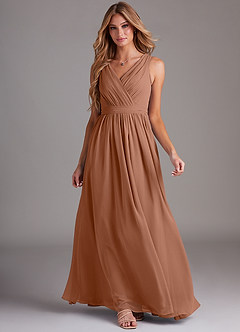 Azazie Kingsley Bridesmaid Dresses Bronzer A-Line Lace Chiffon Dress image3