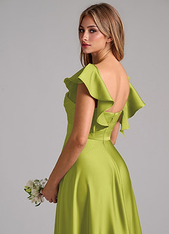 Azazie Leilani Bridesmaid Dresses Lemongrass A-Line Ruched Stretch Satin Dress image9