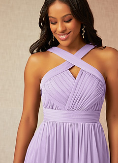 Azazie Hillian Bridesmaid Dresses Lilac A-Line Halter Pleated Mesh Dress image5