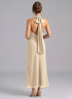 Azazie Velli Brautjungfernkleider Meerjungfrau-Linie Hoher Kragen Chiffon Kleid Champagner image2