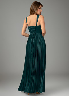 Azazie Avenelle Bridesmaid Dresses Pine A-Line Corset Stretch Satin Dress image2
